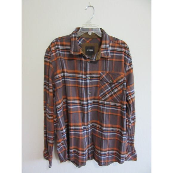 CQR Men's Multicolor Plaid Flannel Collar Button Size XL Cotton Shirt - Picture 1 of 4